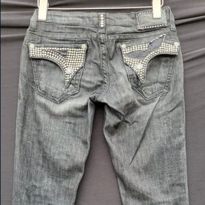 Vintage Robin's Jean size27 Black Denim With Crystal's on Back Pockets
